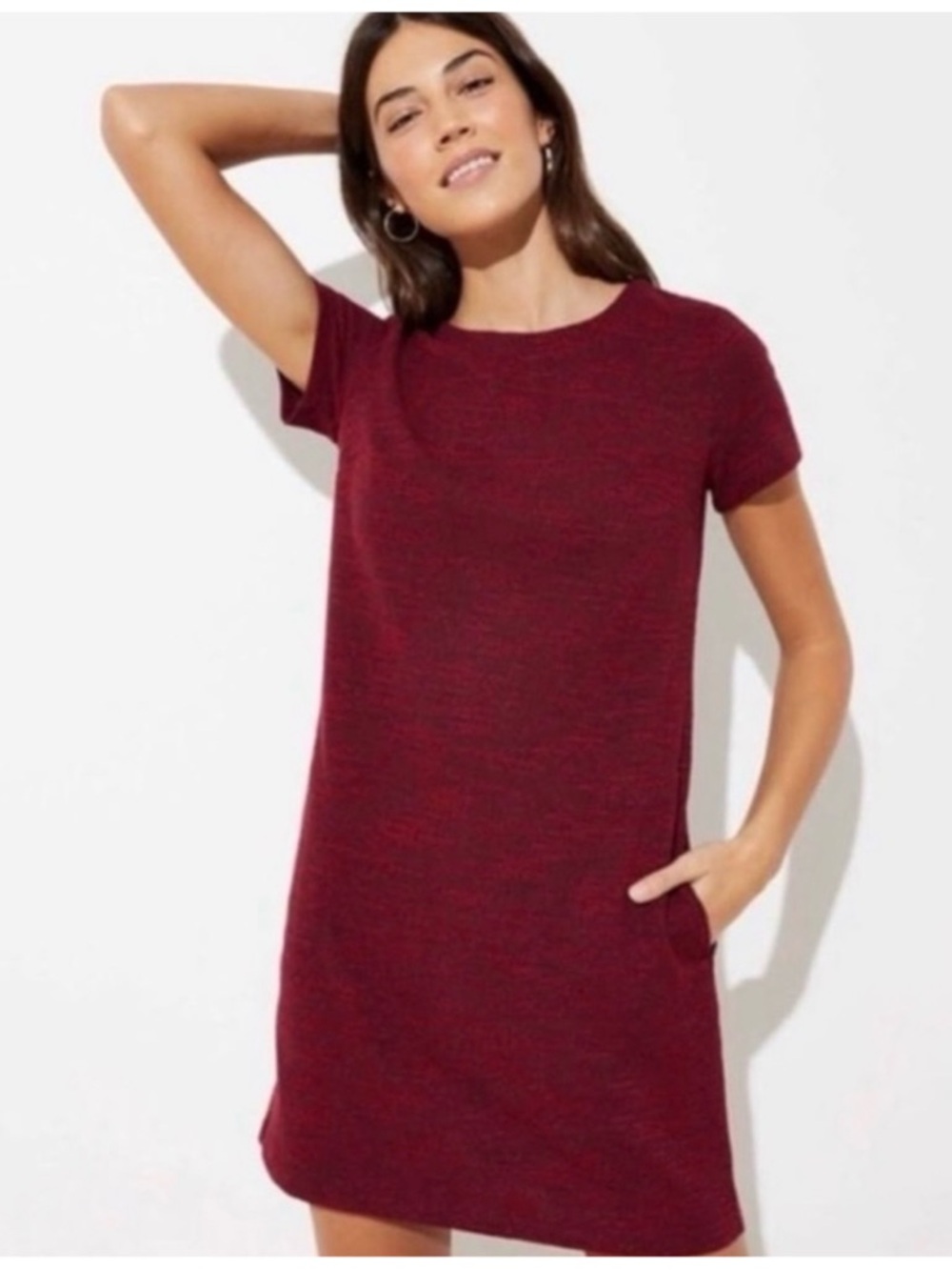 LOFT Dress Women’s 12 Burgundy Short Sleeve Shift Dress NWT